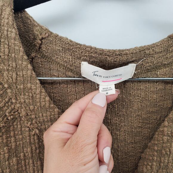 Two by Vince Camuto Women's Olive Green Thick Cotton Tweed Button Down Cardi |M - Picture 4 of 9